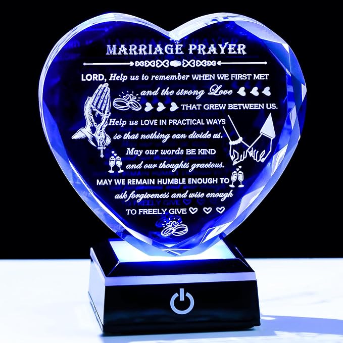 Arikyrist Wedding Gifts for Couples 2026 with Colorful LED Base Heart Happy Anniversary Marriage Prayer Gift with Inspiring Quotes Unique Newlywed Mr and Mrs Engagement Gift Bridal Shower Gifts