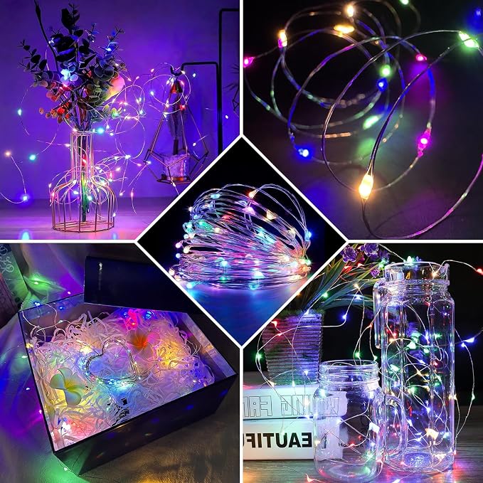 Fairy Lights 7Ft 20 LED Twinkle String Lights 3 Modes Battery Operated Waterproof Firefly Starry for Mason Jar Party Wedding Easter Valentines Day Table Centerpieces(Rainbow-Pastel,100 Pack)
