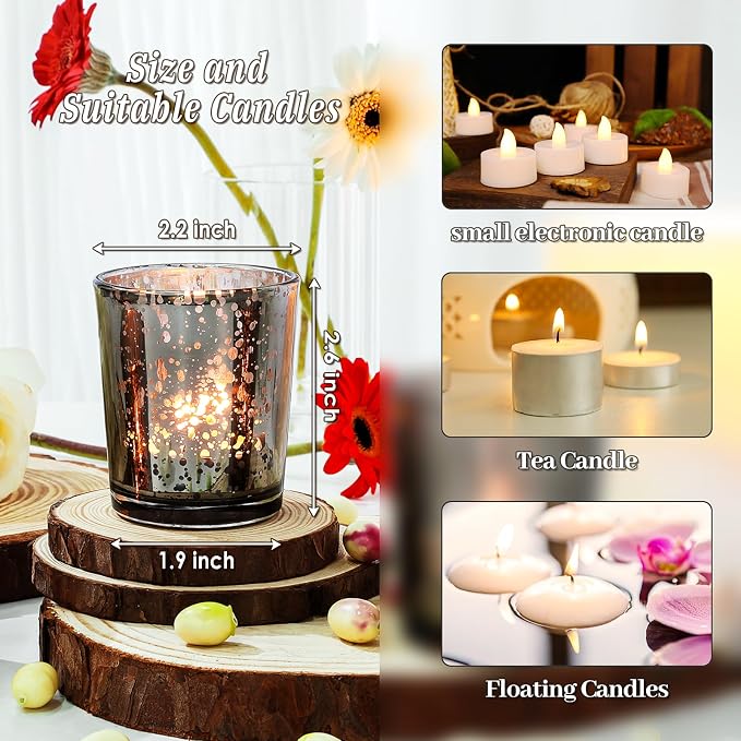 UPBUD Black Votive Candle Holders Set of 24, Speckled Mercury Candle Holders for Wedding Centerpiece Table Decorations, Tealight Candle Holder for Party Bridal Shower Decor, Home Decor