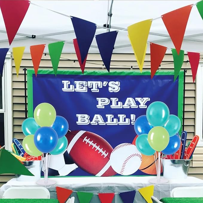 TONIFUL 4 Set Blue Cyan Green Balloon Centerpieces for Table,Balloon Stand Kit for Party Decor,Birthday Decorations,Sport Theme Party,Graduation Decorations Ocean Shark Sea Beach