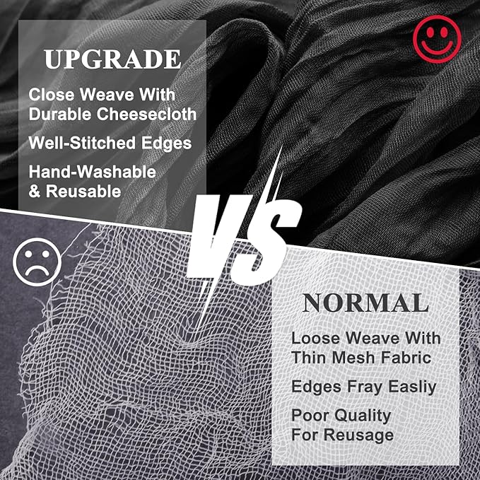 Wokceer Cheesecloth Table Runner Christmas 6Pack 10FT Black Boho Gauze Cheese Cloth Table Runner for Party Long Rustic Sheer Table Runners for Baby Bridal Shower Wedding Easter Table Decor