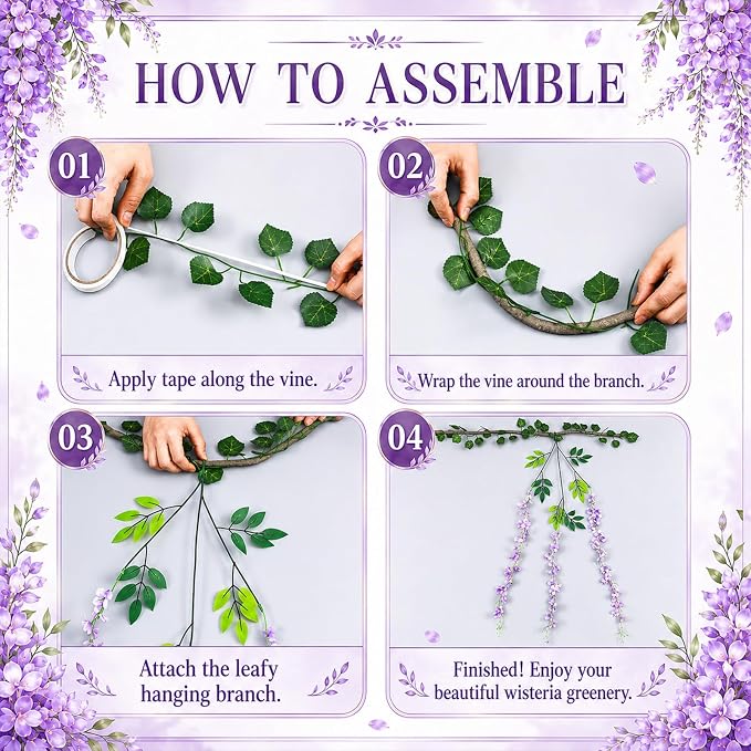 36 Pcs Fairy Party Garland Decorations Set Artificial Wisteria Hanging Flower Garland Wisteria Vines Greenery Whimsical Ceiling Decor for Classroom Wedding Party Indoor Outdoor Garden(Purple)