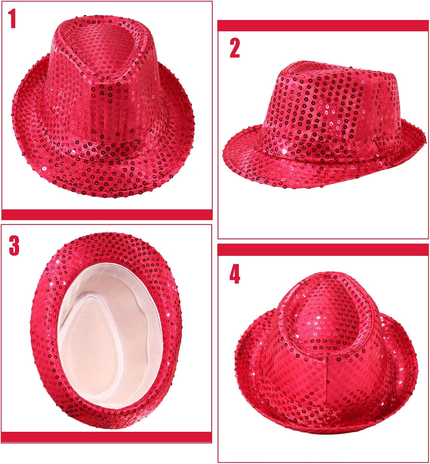 10 Pcs Unisex Sequin Fedora Hat Sequin Bow Ties Set Bling Retro Dance Jazz Cap Funky Party Costume Fedora