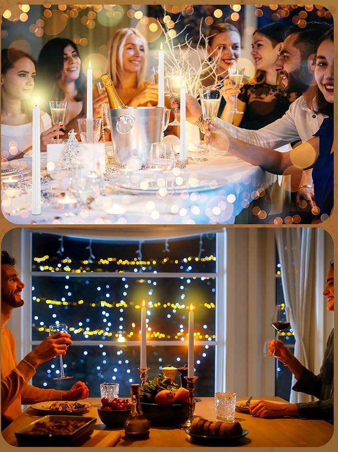 Funtery 48 Pcs Flameless LED Taper Candles Battery Operated Candles Bulk Realistic LED Candlesticks Flickering for Wedding Church Party Home Decor(White,11 Inch,Romantic Style)