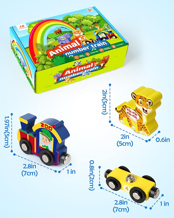 Vanmor Wooden Train Set for Toddlers, Magnetic Animal Number Train Toys for Ages3-5, Toddler Learning Toys, Fine Motor Skills Educational Toys, Preschool Activities, Toddler Boy Girl Gifts