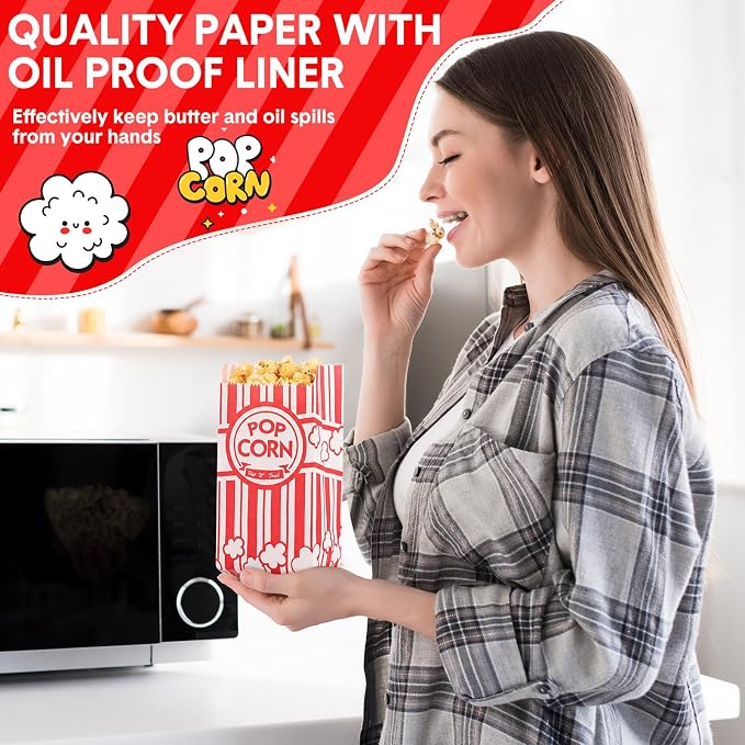 Potchen 502 Pieces Popcorn Machine Supplies Set Includes 500 Pcs 1oz Red and White Popcorn Bags Bundle Scoop and Stainless Steel Seasoning Dredge Salt Shaker for Party Movie Night Theater(Classic)
