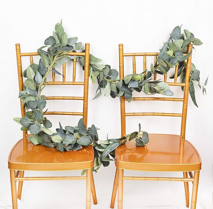 DearHouse 6.2 Feet Eucalyptus Garland Artificial Silk Eucalyptus Leaves Vines Handmade Garland Greenery Wedding Home Backdrop Arch Wall Decor