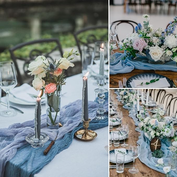 8 Pack Dusty Blue Cheesecloth Table Runner 10Ft Gauze Cheese Cloth Table Runner 35x120Inch Romantic Boho Table Runners for Wedding Anniversary Birthday Party Bridal Baby Shower Engagement Table Decor