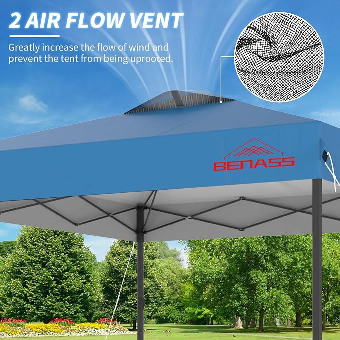 10x10 Pop Up Canopy, Easy Up Canopy Tent, Heavy Duty Tents for Parties, One Person Easy Set Up Event Tent, Light Blue