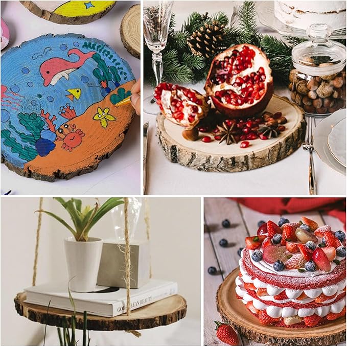 WOPPLXY 6 Pcs Large Unfinished Wood Slices for Centerpieces, 10-11 Inches Wood Rounds for Tables Decor Round Wooden Discs, Wooden Slices Rustic Wood Slabs for DIY Crafts, Wedding,Christmas,Table Decor