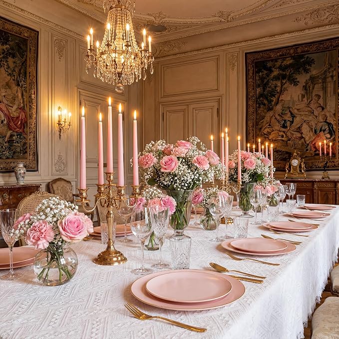 bUCLA 200PCS Pink Plastic Plates - Heavy Duty Pink Disposable with Gold Rim - Include 100 Each (10 inch Dinner & 7 inch Dessert) Plates, Ideal for Party & Wedding