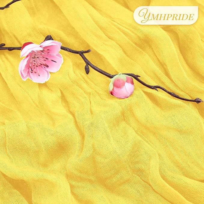 12 Pack Cheesecloth Table Runner 35 x 120 inch Long Boho Cheese Cloth Gauze Table Runners Semi Sheer Table Runner for Wedding Decor, Bridal Shower, Birthday Party (Yellow)