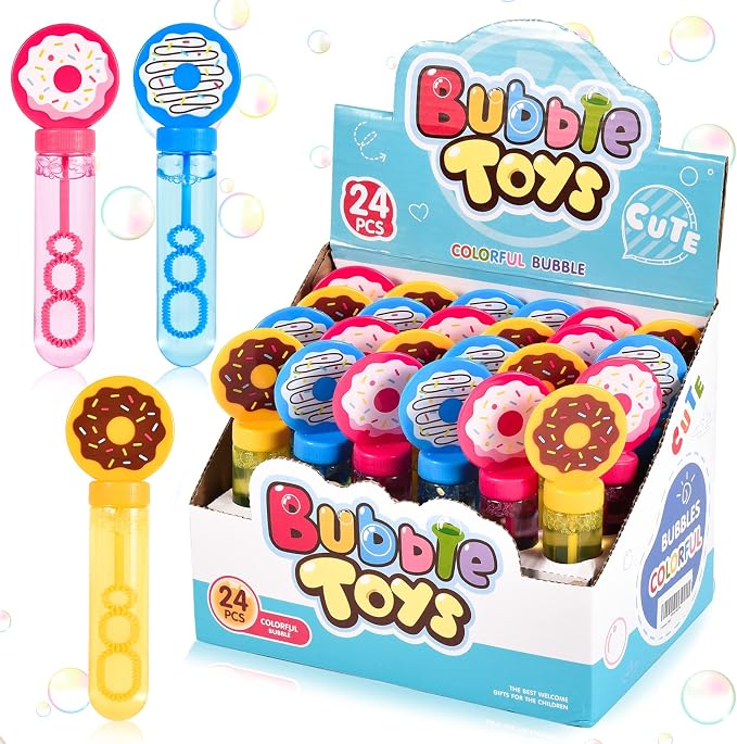 Winrayk Donut Bubble Wands for Kids Party Favors, 24 Large Bubbles Bulk, Carnival Prizes Easter Goody Bag Stuffers Pinata Filler Birthday Gift, Girls Boys Summer Beach Outdoor Toys Donut Party Favors