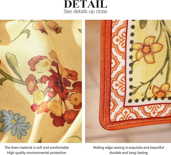 bilin gaier Linen Floral Yellow and Orange Table Runner 71 Inches Long,Wrinkle-Resistant Rustic Farmhouse Decor,Decor Luxury Vintage Runner Table Cloth for Coffee & Dining Table,12"x71"-Bellano