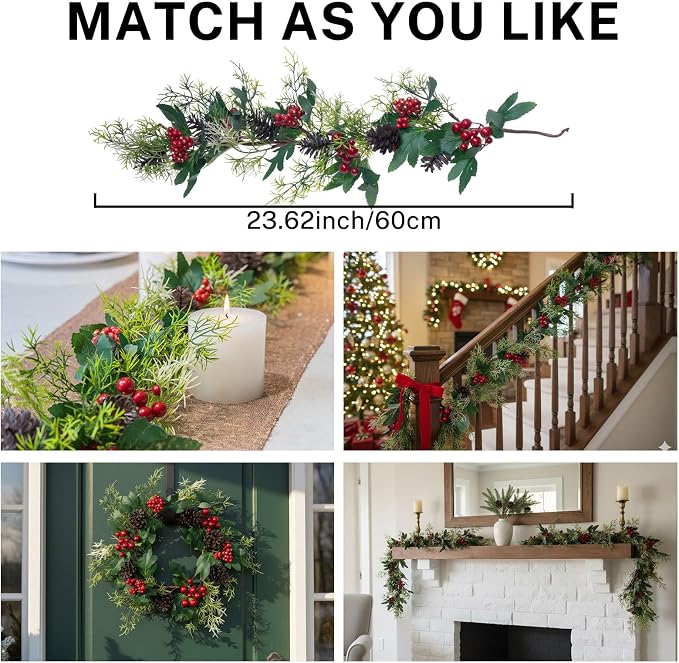 MOYEE Christmas Winter Centerpieces for Tables Candle Ring, Black Metal Candlestick with an Artificial Wreaths 14 in Versatile Dining Table Centerpiece Decor (Pinecone and Green Leaf Wreath)