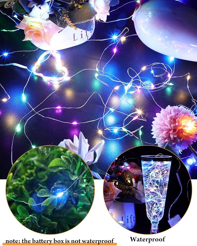 Riakrum 50 Pack 10 ft 30 LED Fairy Lights Battery Operated, Christmas Tiny String Lights Bulk Starry Light Waterproof for Mason Jars Wedding Party Christmas Centerpiece Table Decor, Multicolor