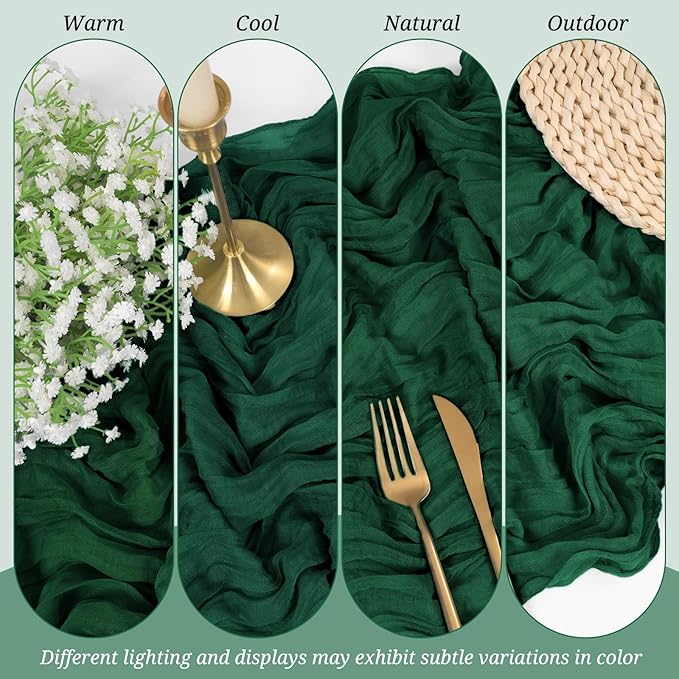 20 Pack Cheesecloth Table Runner Forest Green, Rustic Boho Gauze Fabric Table Runner Romantic Table Runner for Wedding, Festival, Birthday, Anniversary, Dinner and Outdoor Events (17.7 x 108 inch)