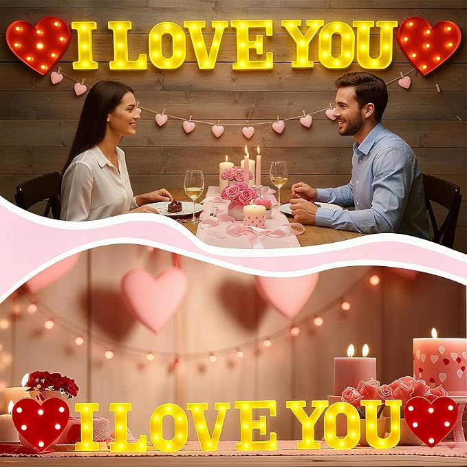 Honoson 10 Pcs I Love You Light up Sign Romantic Heart LED Decoration Anniversary Present Light for Valentine's Mothers Day Wedding Engagement Boyfriend Girlfriend Lover Special Night Party