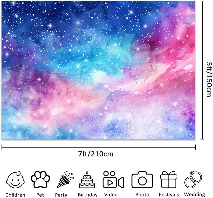 Galaxy Sky Backdrop 7Wx5H Outer Space Starry Universe Cosmic Planet Night Star Sky Pink Purple Blue Photography Background Decoration for Kids Birthday Fabric Photo Shoot Studio Props