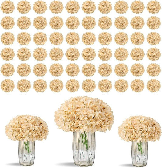 80 PCS White Artificial Hydrangea Flowers, Champagne Silk Hydrangea Full Flowers Heads with Stems for Wedding Centerpieces, Home, Garden, Baby Shower, Party Decoration