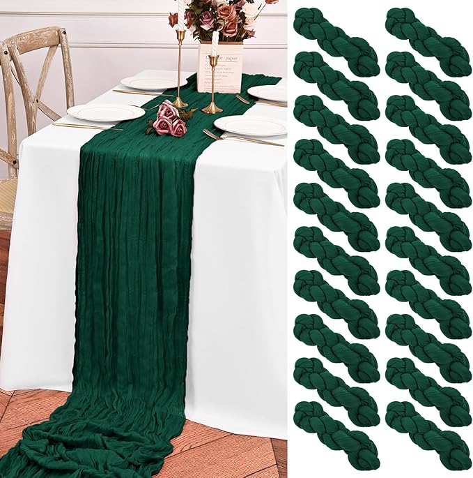 20 Pack Emerald Green Table Runner 10FT Long Cheesecloth Table Runner Cheese Cloth Gauze for Wedding Party Birthday Decoration-Emerald Green