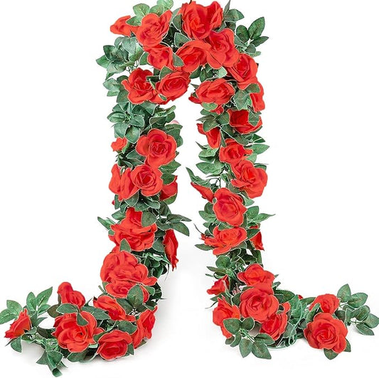 YRIOWMI 10PCS Fake Rose Garland, 7.5Ft Artificial Vines Flowers Hanging Rose Vine for Table Wedding Backdrop Arch Wall Party Mantle Festival Decor (Red)