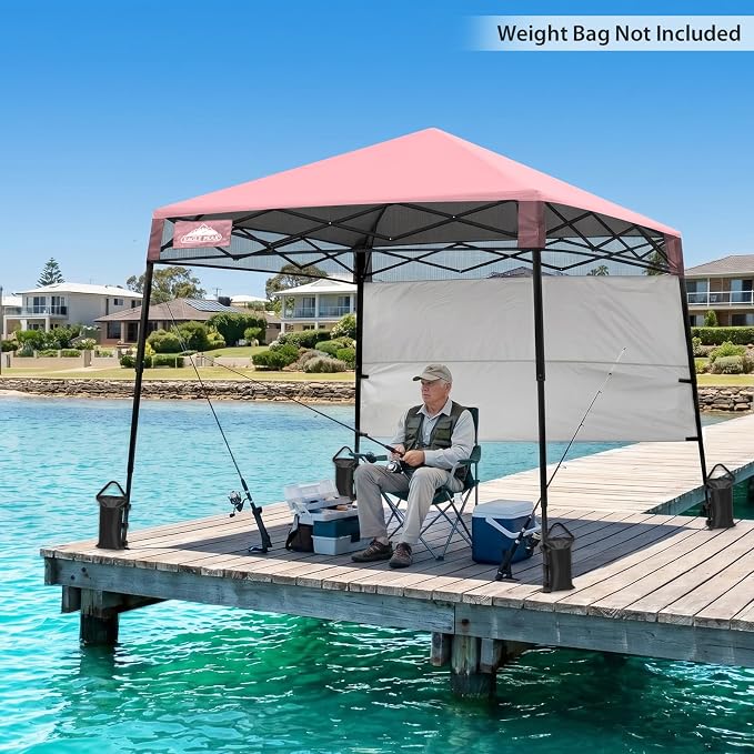 EAGLE PEAK 8x8 Pop Up Canopy Tent with Sidewall, Compact, Portable Slant Leg Instant Sun Shelter for Beach, Sports, & Camping, 8x8 Base 6x6 Top, Tender Pink