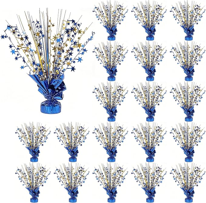 20 Pack Blue Gold Foil Spray Centerpiece Star Table Decoration Metallic Burst Table Centerpieces for Birthday Graduation New Year Wedding Anniversary Party Supply (Blue Gold)