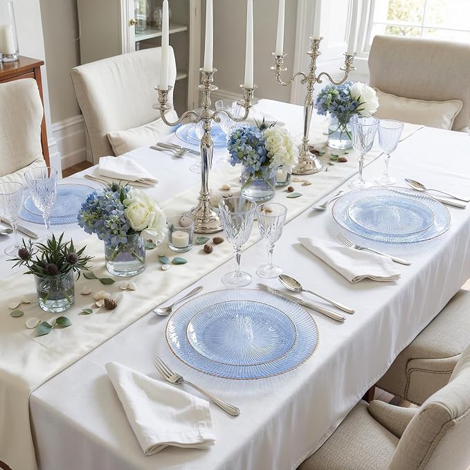 DaYammi 60Pcs Blue Plastic Plates with Gold Rimmed - Disposable Blue Plates Set Includes 30 Dinner Plate & 30 Salad Plates, Radial Texture plates Perfect for Party Wedding Dinner & Catering Events