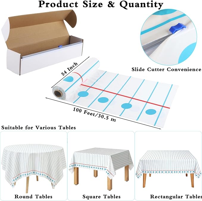 Kochorie 100 Ft x 54 Inch Back to School Notebook Tablecloth Roll Plastic Disposable Table Cover with Slide Cutter Welcome Back to School Waterproof Tablecloth for First Day of Classroom Graduation