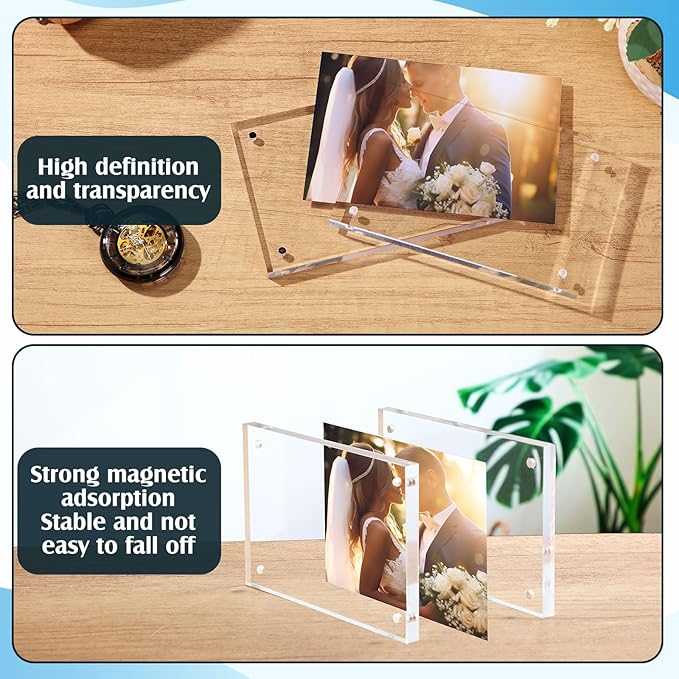 Kigley 6 Pcs 4 x 6 Inch Acrylic Picture Frames, Clear Acrylic Photo Business Card Frame Desktop Display Double Sided Wallet Size Frame Freestanding Frames for Film Photos Cards Stamp