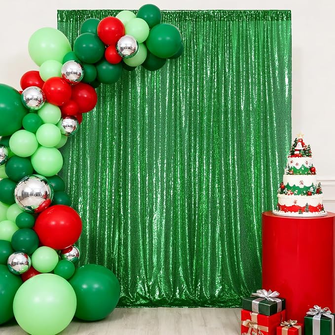 Poise3EHome Green Sequin Backdrop, 6FT x 8FT Sequin Photography Backdrop Curtain for Christmas St. Patrick's Day Party Decoration