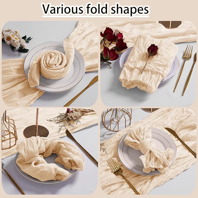 LZY 60 Pack Gauze Cheesecloth Napkins 20x20 Inch Dinner Cloth Napkins, Soft Boho Table Napkins Rustic Wrinkled Cheese Cloth Napkins Bulk for Wedding Party Baby Shower Event Decor (Ivory)