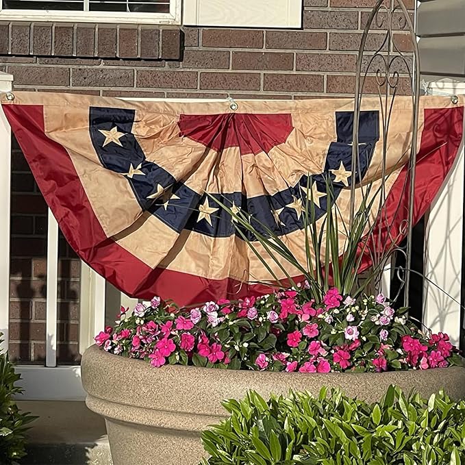 Bradford Vintage Bunting Flag 3X6 ft for Outdoor 250th Anniversary, Tea Staind American US Flag Buntings for Outside Patriotic 6 FT USA Pleated Fan with 3 Brass Grommets for 4th of July Memorial Day Decorations