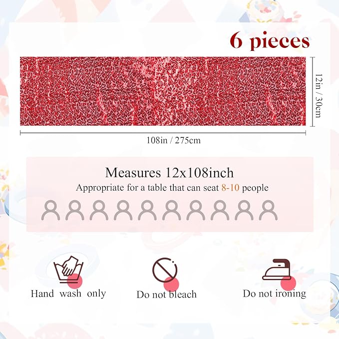 Newwiee 54 Pcs Red Sequin Chair Sashes and Table Runners, 48 Sequin Chair Bows, 6 Glitter Table Runners for Birthday Party Wedding Banquet Holiday Decorations