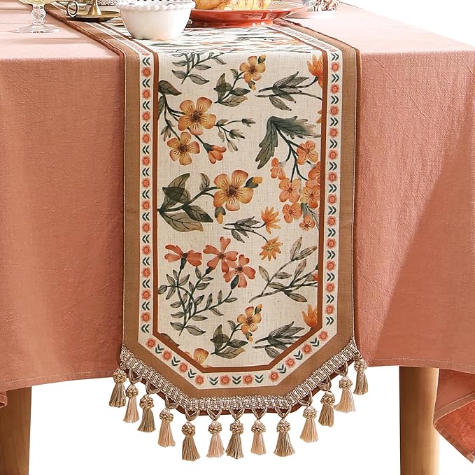 bilin gaier Vintage Linen Table Runner,Floral Table Runners 87 Inches Long,Soft and Luxury Coffee Table Runners.Decoration Tabletop for Kitchen,Dining,Party,Home,Christmas,12"*87"