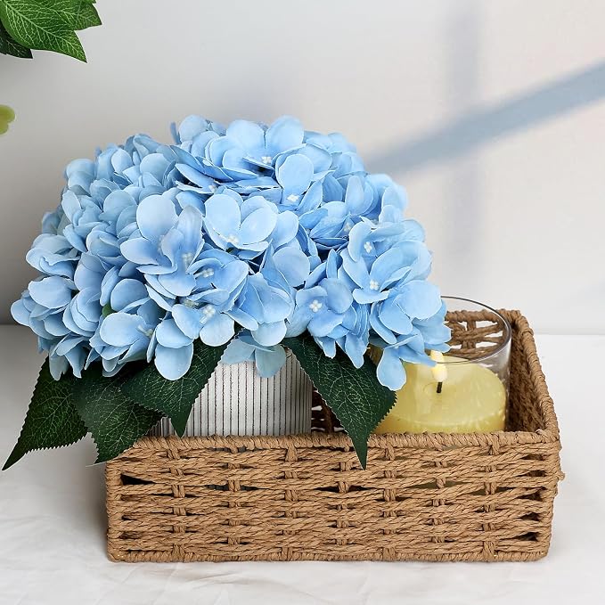 Flower Table Centerpieces - Set of 6 Floral Arrangement Artificial Wedding Hydrangeas Floral Arrangement with Rustic Metal Vase for Bridal Tea Party Event Decorations - Pastel Blue