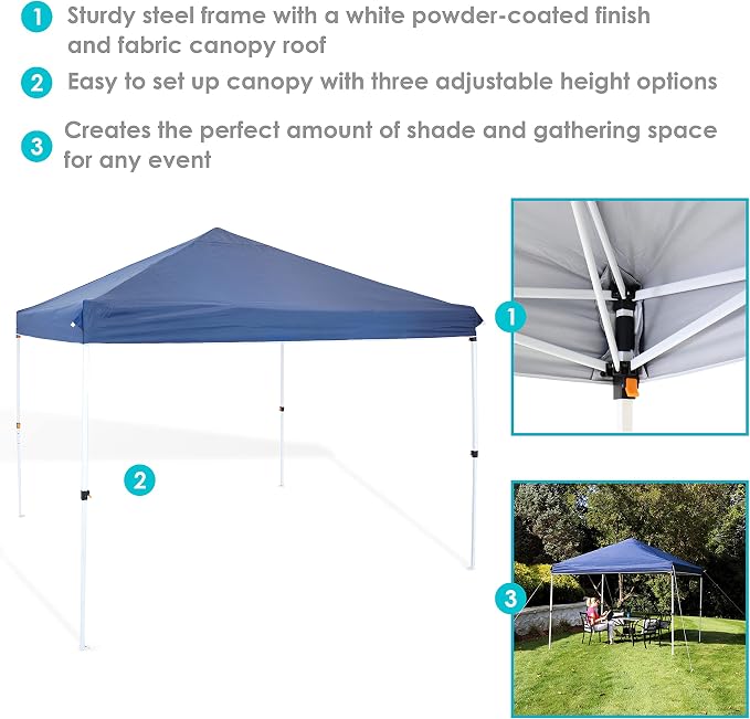 Sunnydaze 12 x 12 Foot Standard Pop Up Canopy with Carry Bag - Straight Leg Folding Outdoor Shade Shelter - Blue