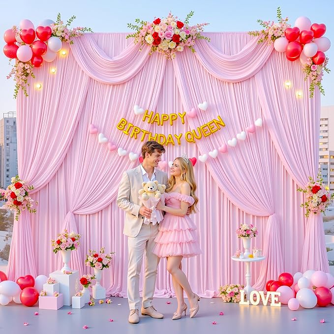20x10ft Pink Backdrop Curtains for Parties Baby Shower Photo Wrinkle Free Pink Polyester Drapes Backdrop for Girls Birthday Party Gender Reveal Photoshoot Photography Background 4 Panels 5x10FT