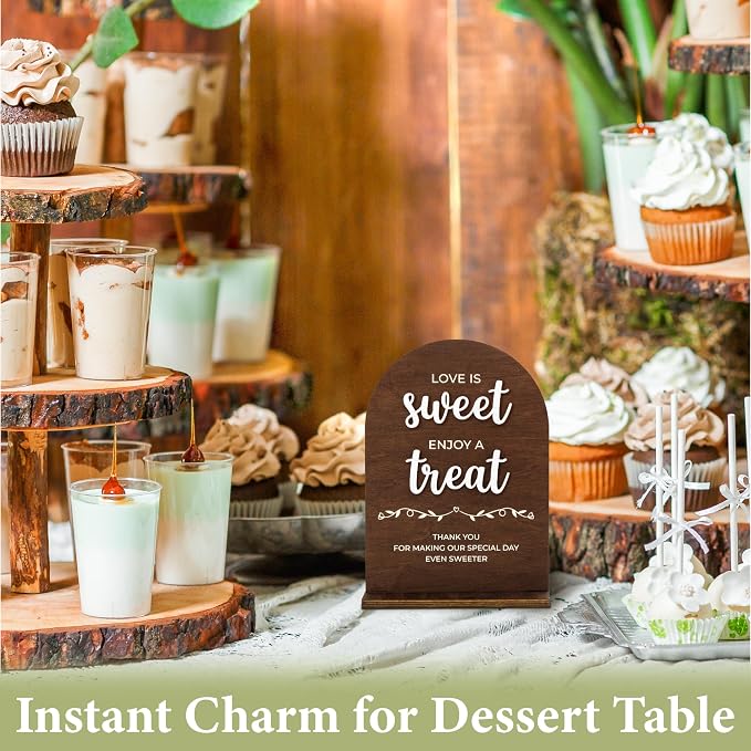 Stofinity Love Is Sweet Sign For Dessert Table Decorations - Love Is Sweet Enjoy A Treat Wood Sign For Wedding, Bridal Shower Decor
