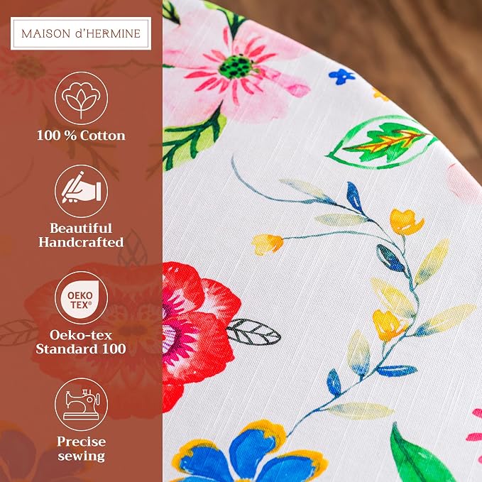 Maison d' Hermine Table Cloth Round Table 100% Cotton 69 Round Inches Tablecloth Reusable Decorative for Dining Kitchen Room Farmhouse Party Home Hotel Restaurant Spring Summer- Happy Florals - Sweety