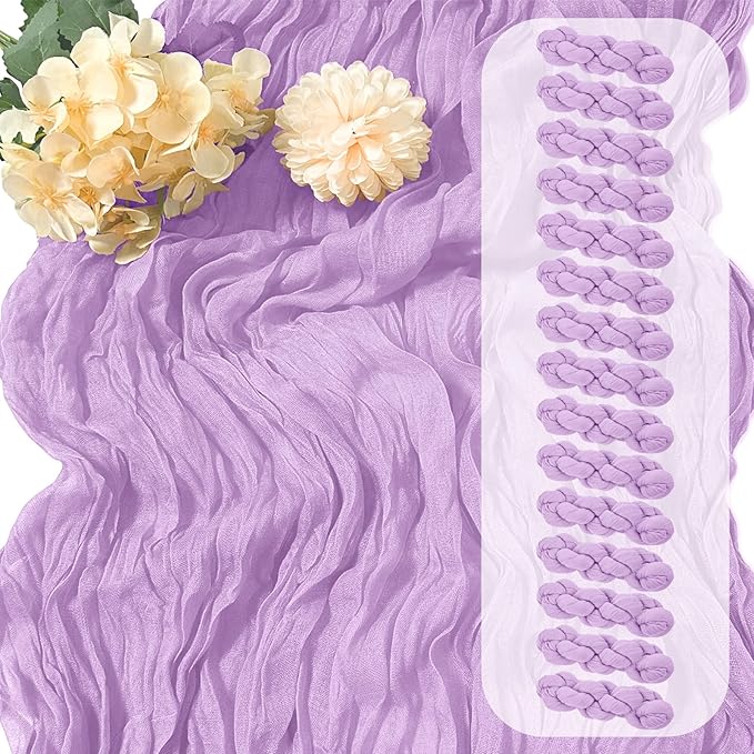 15 Pack Lavender Cheesecloth Table Runner 17 x 108 inch Cheese Cloth Table Runners 9ft Lavender Table Runner Rustic Romantic Sheer Gauze Runner for Wedding Party Baby Shower Table Decoration