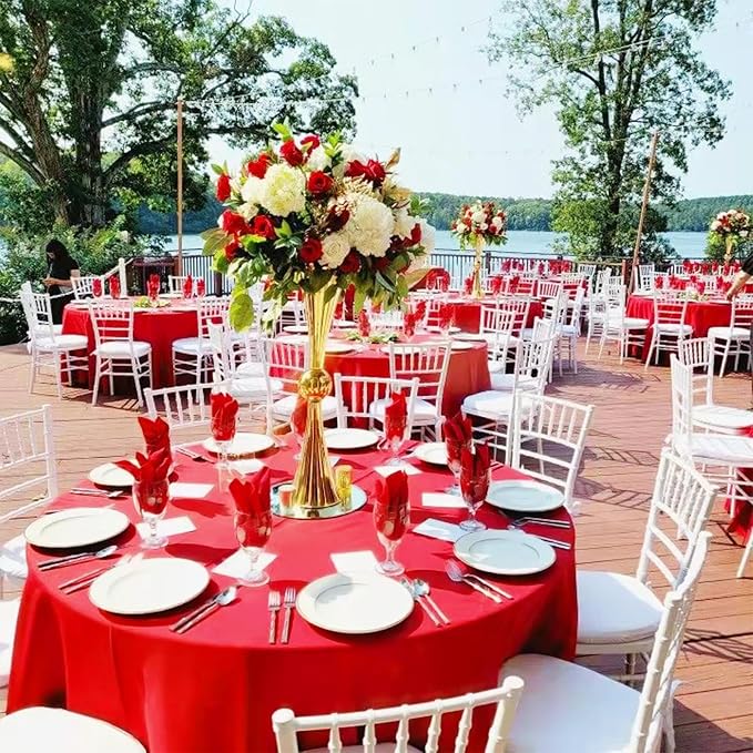 12 Pack Round Tablecloths - 90 Inch, Red Polyester Table Cover, Stain and Wrinkle Resistant Washable Fabric, Perfect for Wedding Banquet Parties