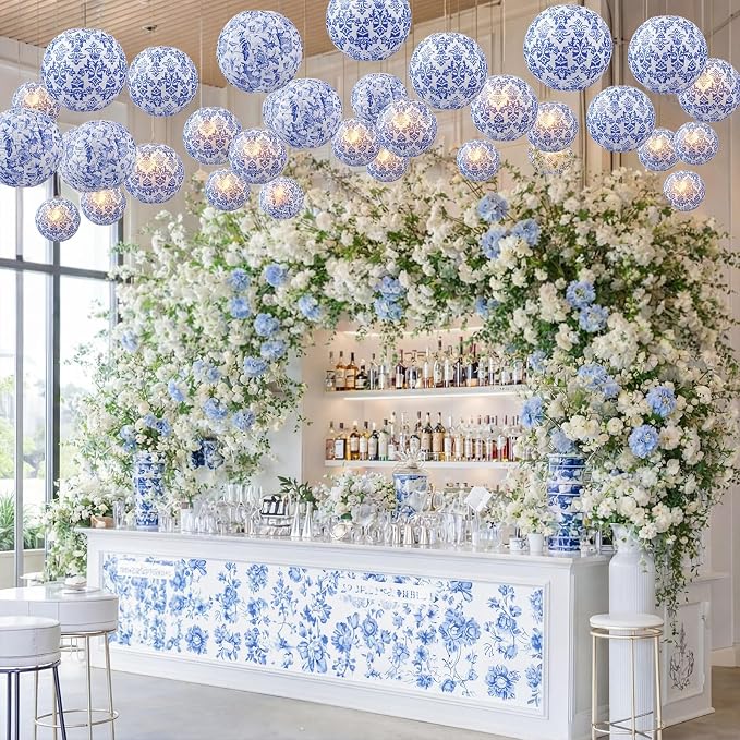 Retisee 12 Pcs 10 Inch Hanging Paper Lanterns Party Decorations Pastel Classroom Decor for Birthday Back to School Party Decoration for Classrooms Wedding Birthday Ceilings(Blue,Porcelain)