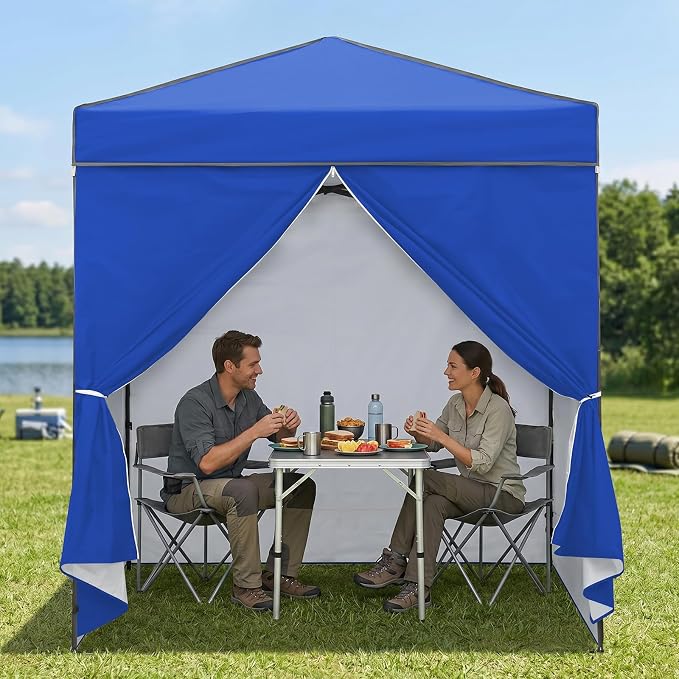 EAGLE PEAK 6x4 Instant Pop Up Canopy Tent with 4 Side Wall Panels, Straight Leg Sun Shelter, Portable Canopy with Carry Bag for Camping, Beach & Sports, Blue