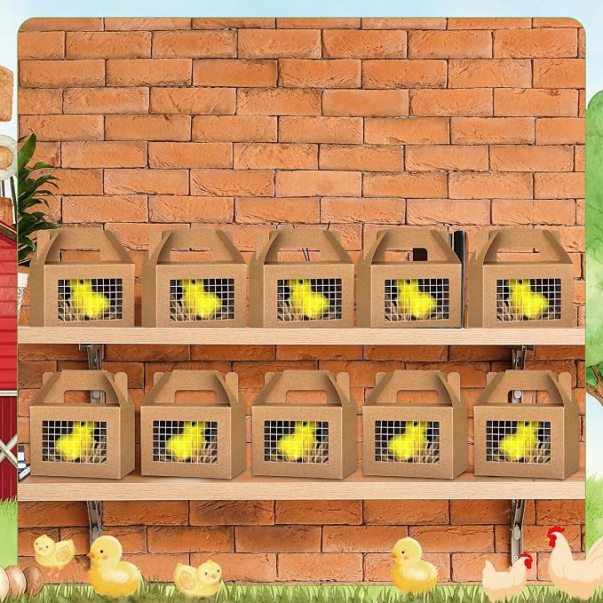 38 Pcs Adopt a Chick Party Favors Farm Animal Party Favor 12 Mini Wind up Jumping Chicken 12 Foldable Boxes 12 Cards 1 Adopt Sign 1 Fence for Adopt a Farm Animal Birthday Party Favor (Chick)