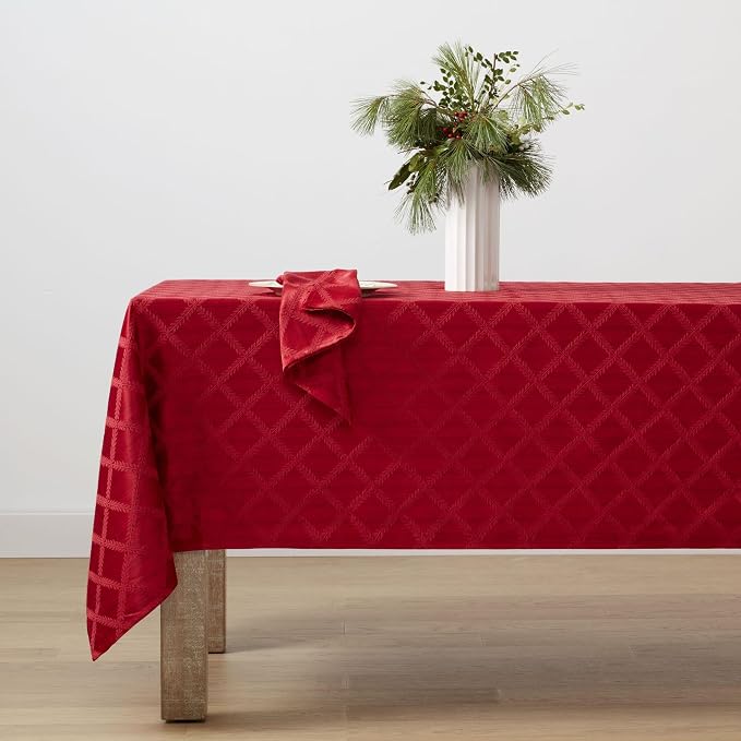 Lenox Laurel Leaf Tablecloth, Red - 70" W x 122" L