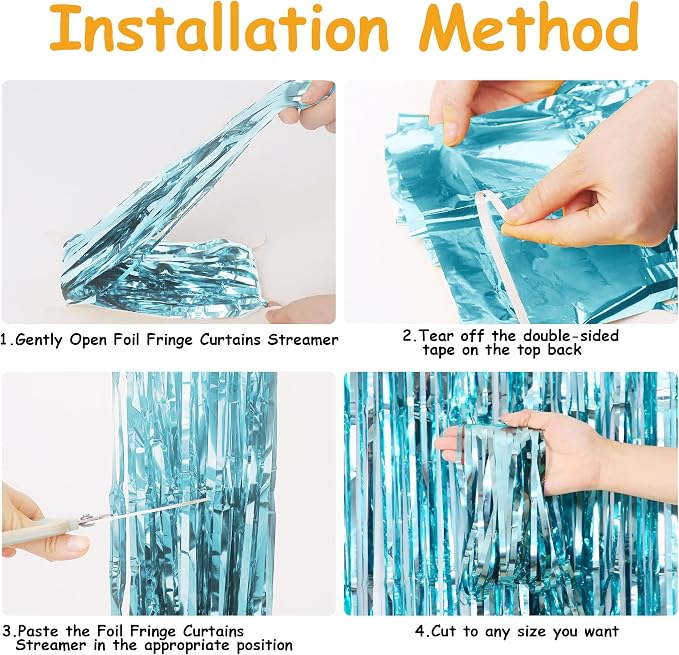 JOYIT 5 Pack Light Blue Tinsel Backdrop - 3.28 ft x 6.56 ft Fringe Backdrop, Glitter Foil Fringe Curtains for Party Decorations, Birthday, Bachelorette, Graduation, Wedding (Light Blue, 5 Pack)