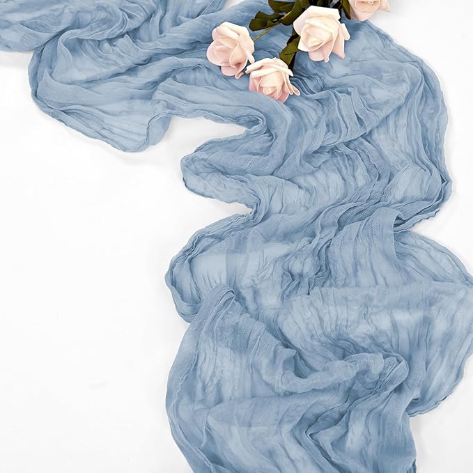 10 Pack Dusty Blue Table Runner 10Ft Cheesecloth Table Runner Boho Gauze Cheese Cloth Table Runners Romantic Long Sheer Fabric Table Runners for Wedding Party Bridal Shower