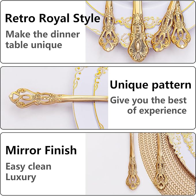 90 Pieces Gold Plastic Silverware - Heavy Duty Gold Disposable Utensils - Fancy Plastic Cutlery Set Includes 30 Forks, 30 Spoons, 30 Knives for Dinner Parties Weddings